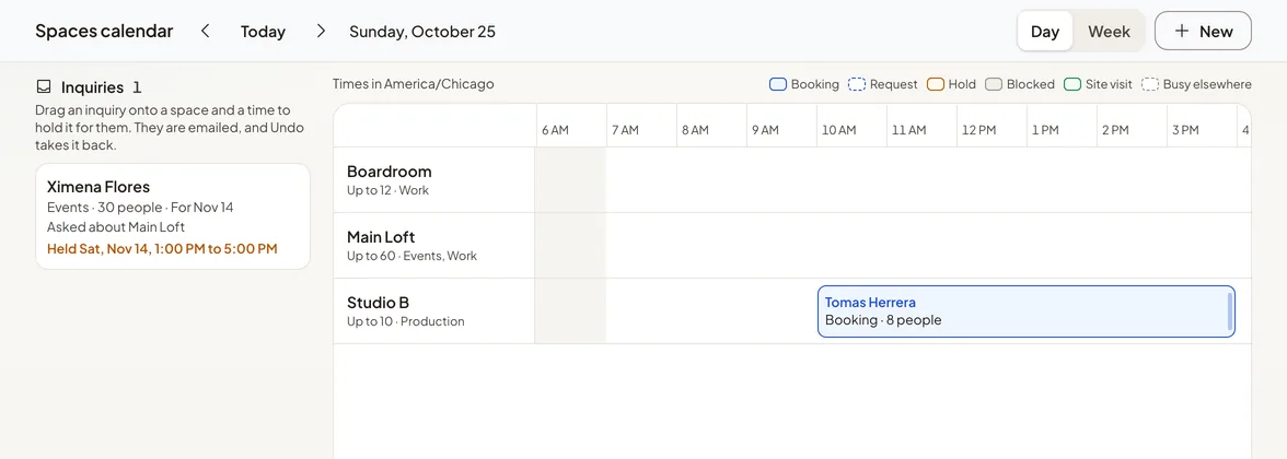 The Spaces calendar of Eastside Loft.